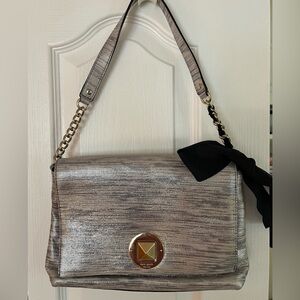 Kate Spade ♠️ Soft Gray Shoulder Bag with Ribbon Bow w Dust Bag